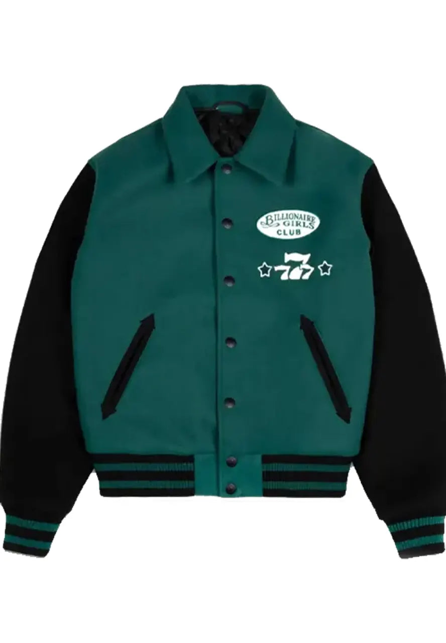 BILLIONAIRE GIRLS CLUB DICE GREEN VARSITY JACKET Daroosh