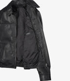 Carlton Men's Black Shirt Collar Bomber Leather Jacket