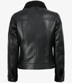 Women's Black Leather Trucker Jacket with Sherpa Lining