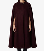 Women's Wool Blend Burgundy Cape Overcoat