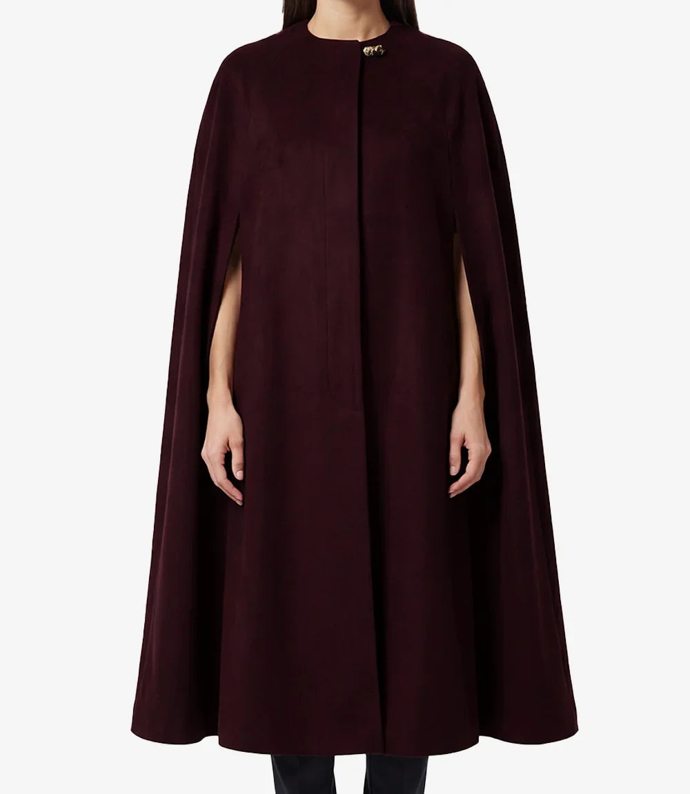 Women's Wool Blend Burgundy Cape Overcoat