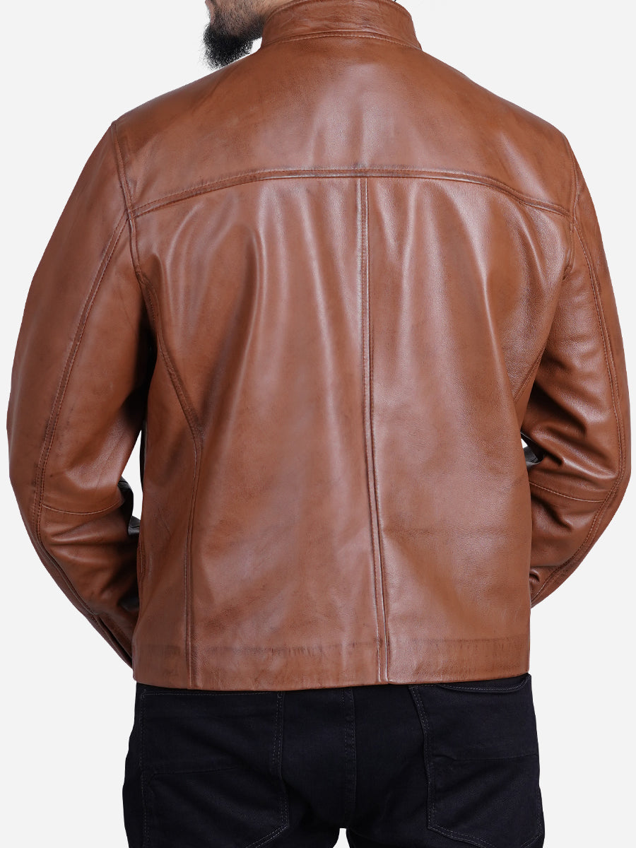 Jakub Men's Distressed Brown Motorcycle Leather Jacket Daroosh