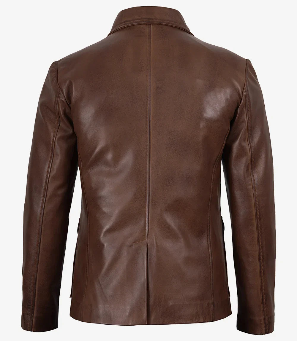 Men's Brown Cognac Wax Utility Leather Field Jacket