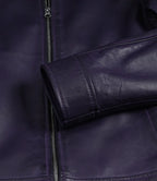 Women's Purple Waxed Shirt Collar Harrington Leather Jacket