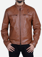 Jakub Men's Distressed Brown Motorcycle Leather Jacket Daroosh