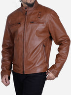 Jakub Men's Distressed Brown Motorcycle Leather Jacket Daroosh
