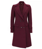 Women's Double Breasted Wool Coat – Maroon Long Wrap Coat