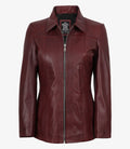 Marsha Womens Maroon Leather Car Coat