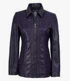 Marsha Women’s Real Leather Coat – Purple Shirt-Collar Style