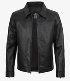 Mark Men's Black Leather Shirt Collar Jacket