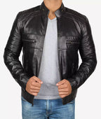 Men's Tall Biker Style Black Leather Jacket