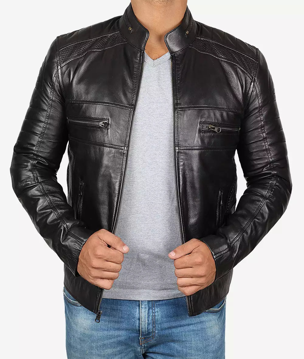 Men's Tall Biker Style Black Leather Jacket