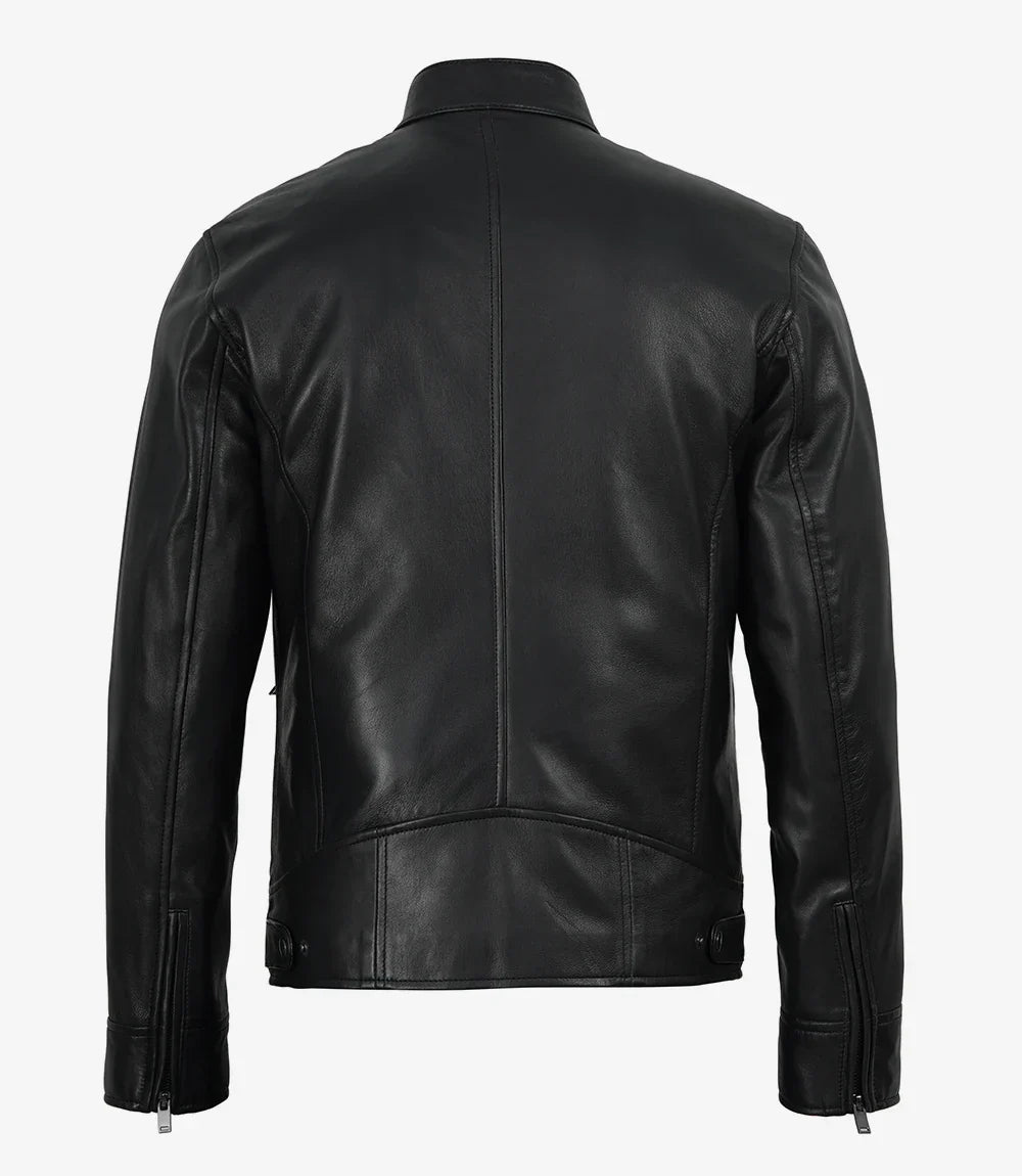 Mens Premium Black Biker Style Leather Jacket
