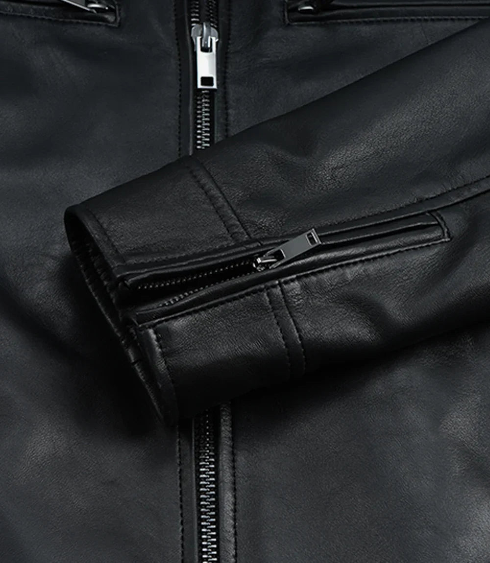 Mens Premium Black Biker Style Leather Jacket