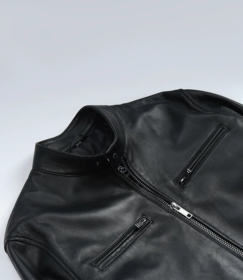 Mens Premium Black Biker Style Leather Jacket