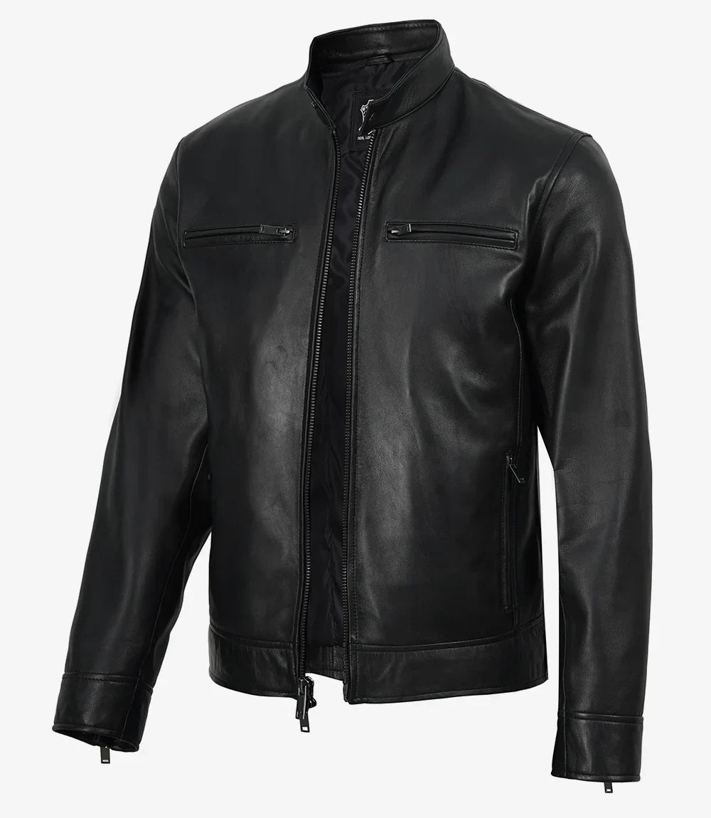 Mens Premium Black Biker Style Leather Jacket