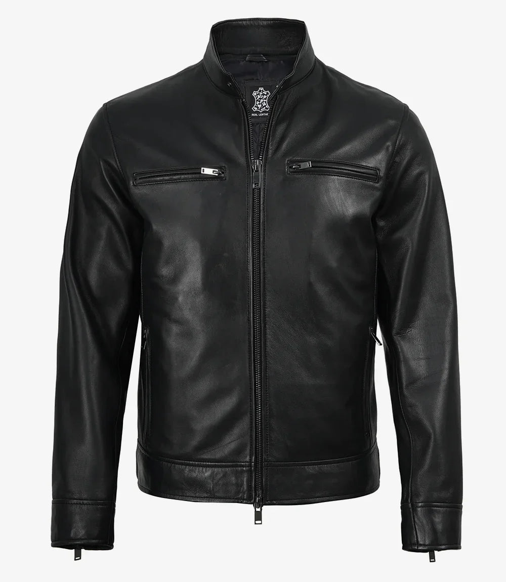Mens Premium Black Biker Style Leather Jacket