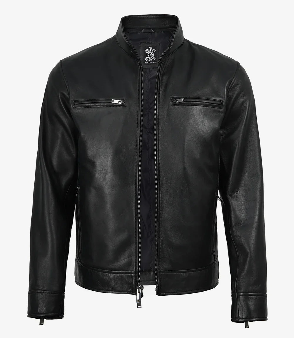 Mens Premium Black Biker Style Leather Jacket