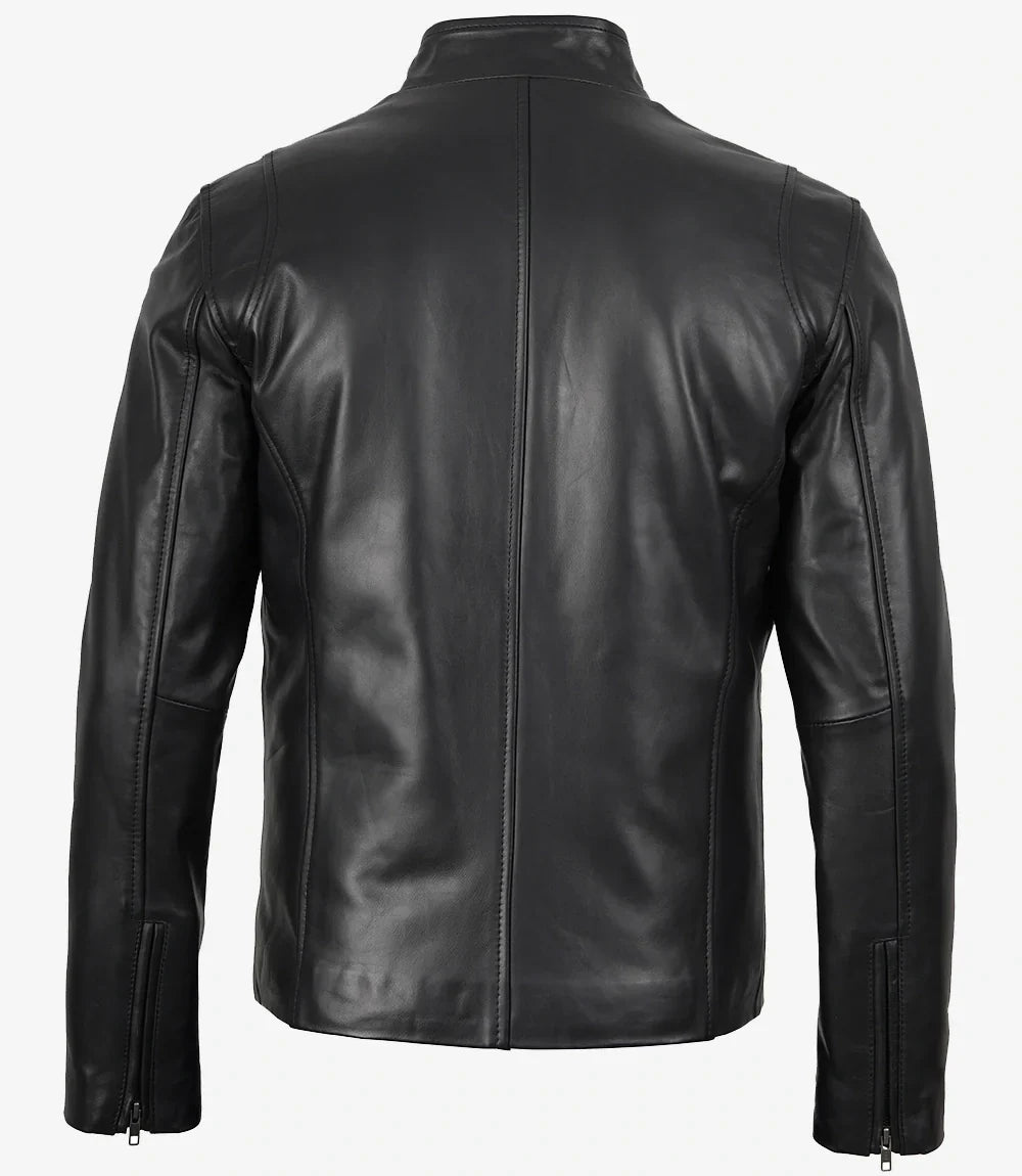 Mens Classic Black Cowhide Biker Style Leather Jacket