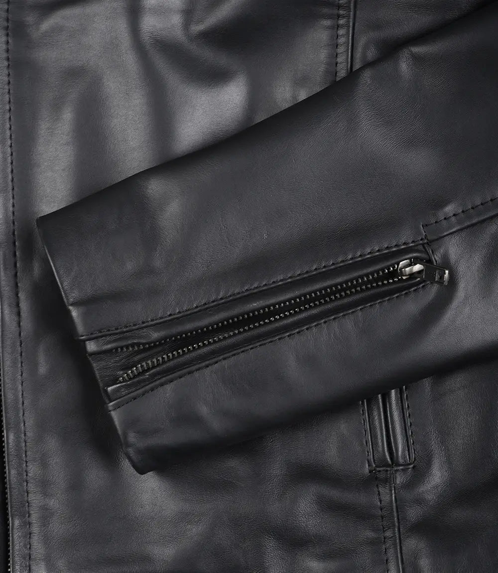 Mens Classic Black Cowhide Biker Style Leather Jacket