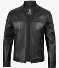 Mens Classic Black Cowhide Biker Style Leather Jacket