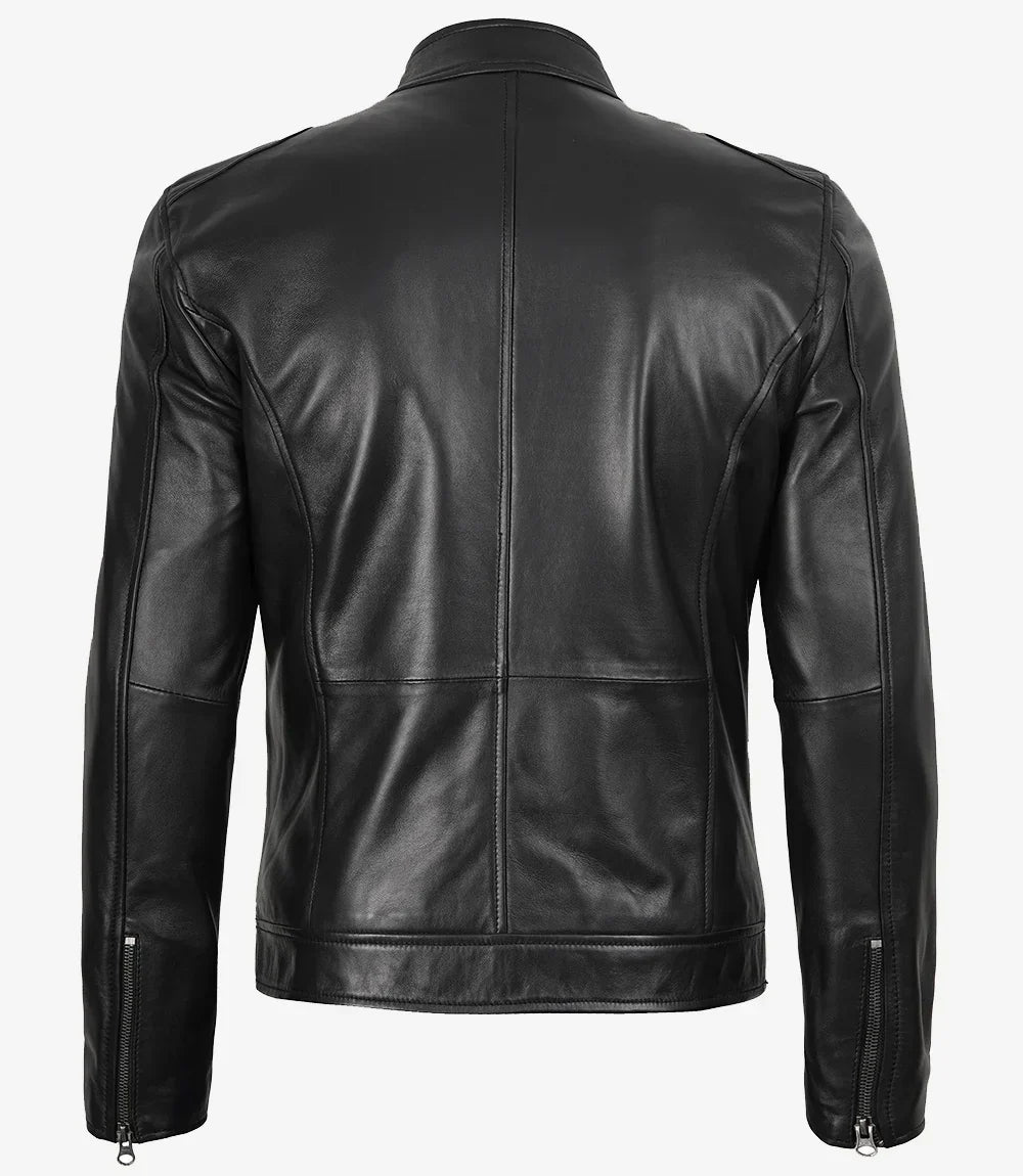 Mens Real Leather Black Biker Style Jacket