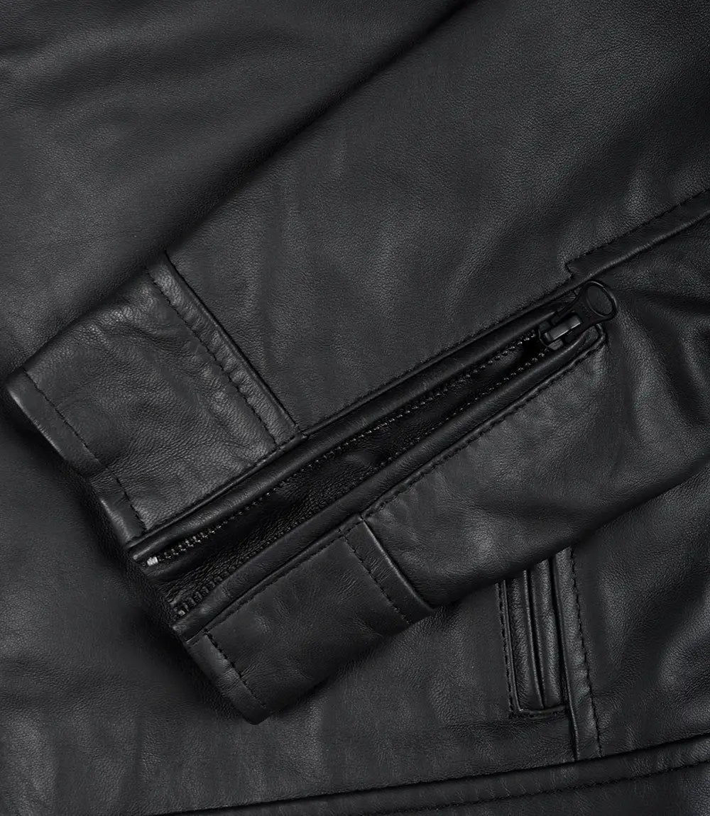 Mens Real Leather Matte Black Jacket - Biker Style