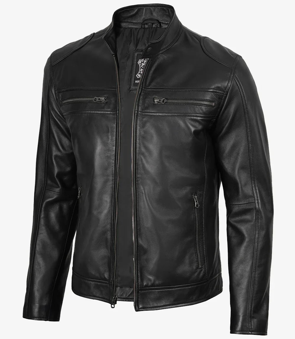 Mens Real Leather Black Biker Style Jacket