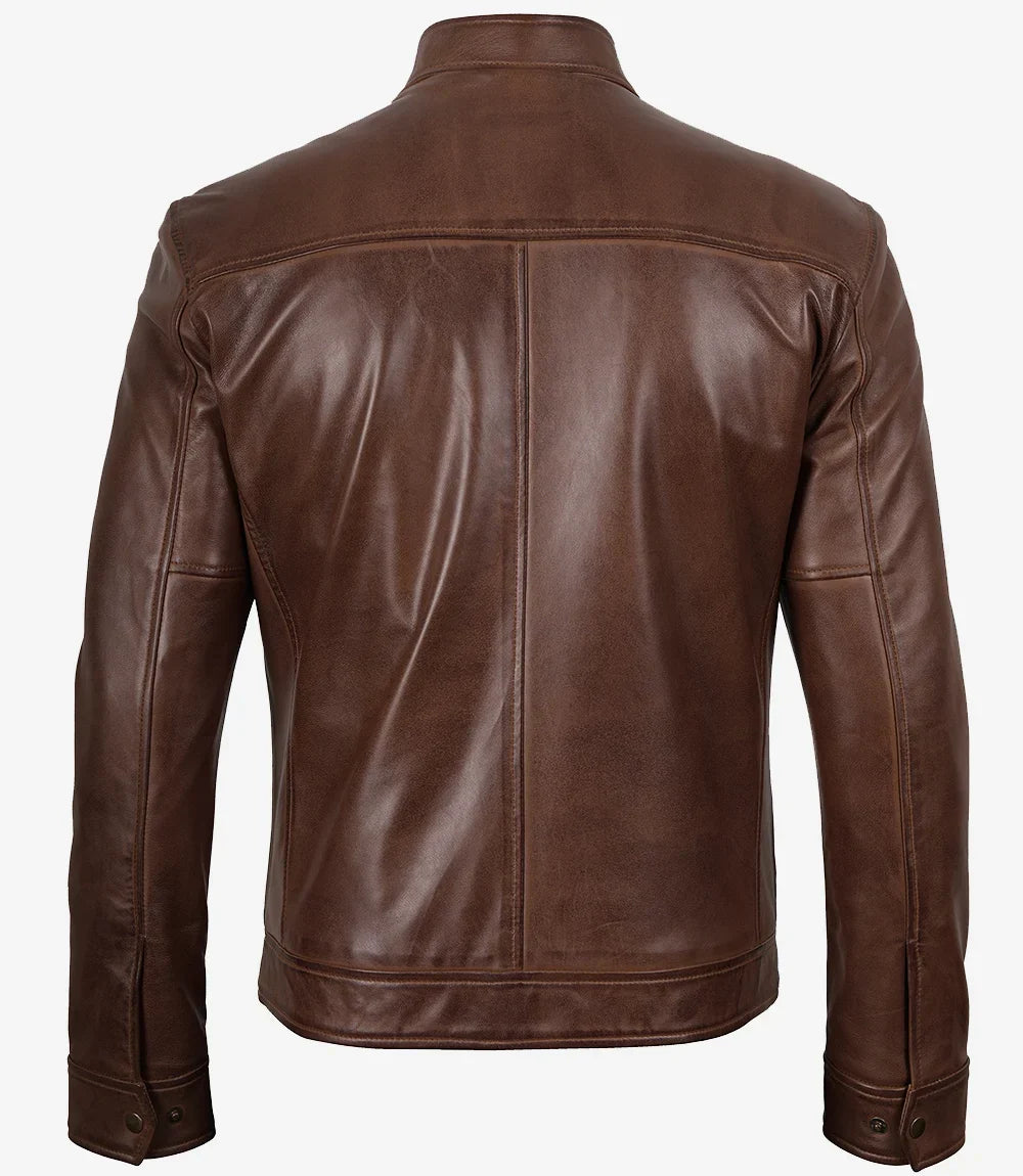 Mens Real Leather Cognac Biker Style Leather Jacket