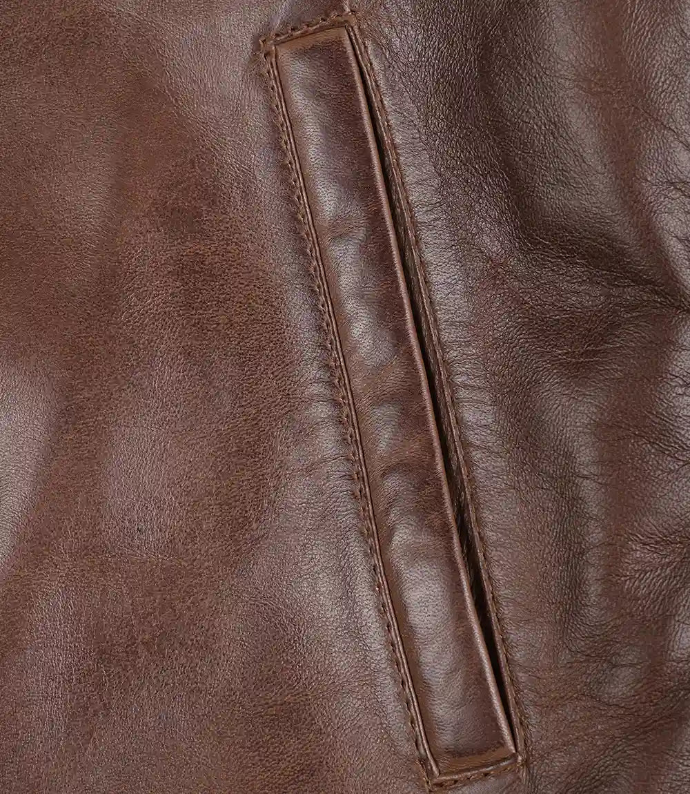 Mens Real Leather Cognac Biker Style Leather Jacket