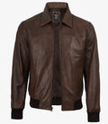 Mens Classic Dark Brown Leather Bomber Jacket