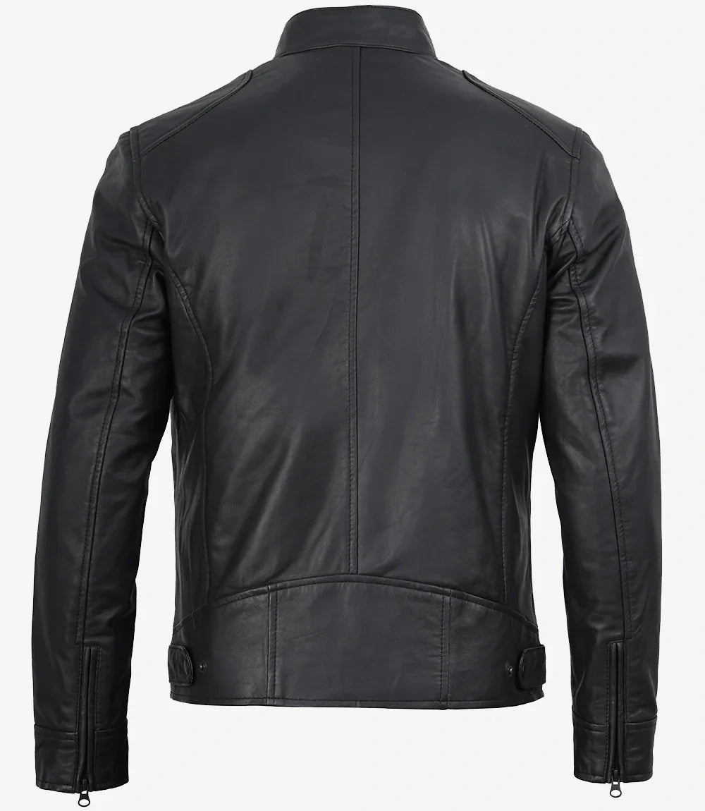 Mens Real Leather Matte Black Jacket - Biker Style