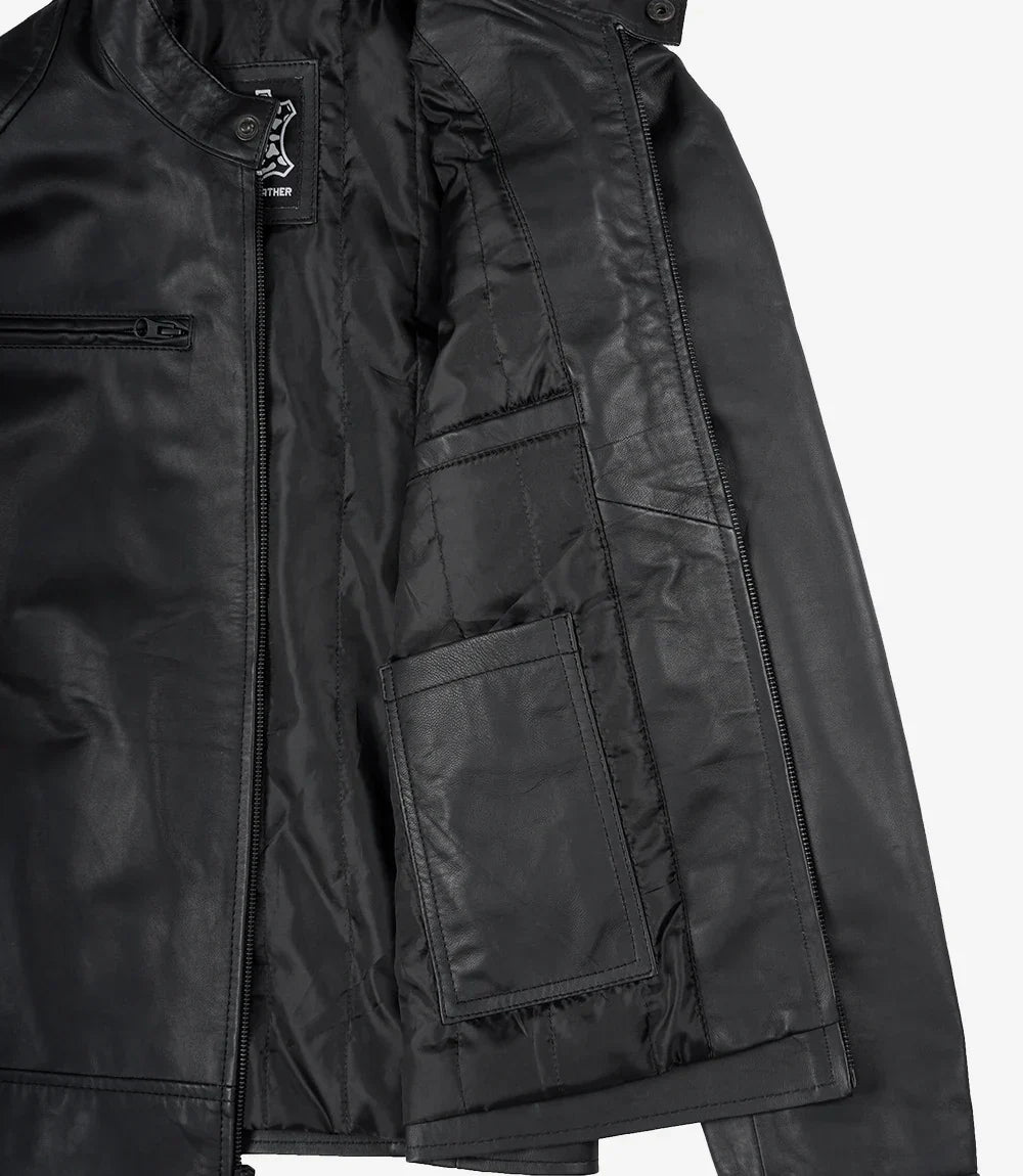 Mens Real Leather Matte Black Jacket - Biker Style