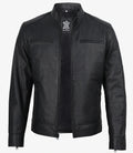 Mens Real Leather Matte Black Jacket - Biker Style