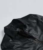 Michael Men's Black Cowhide Leather Jacket with Shirt Collar
