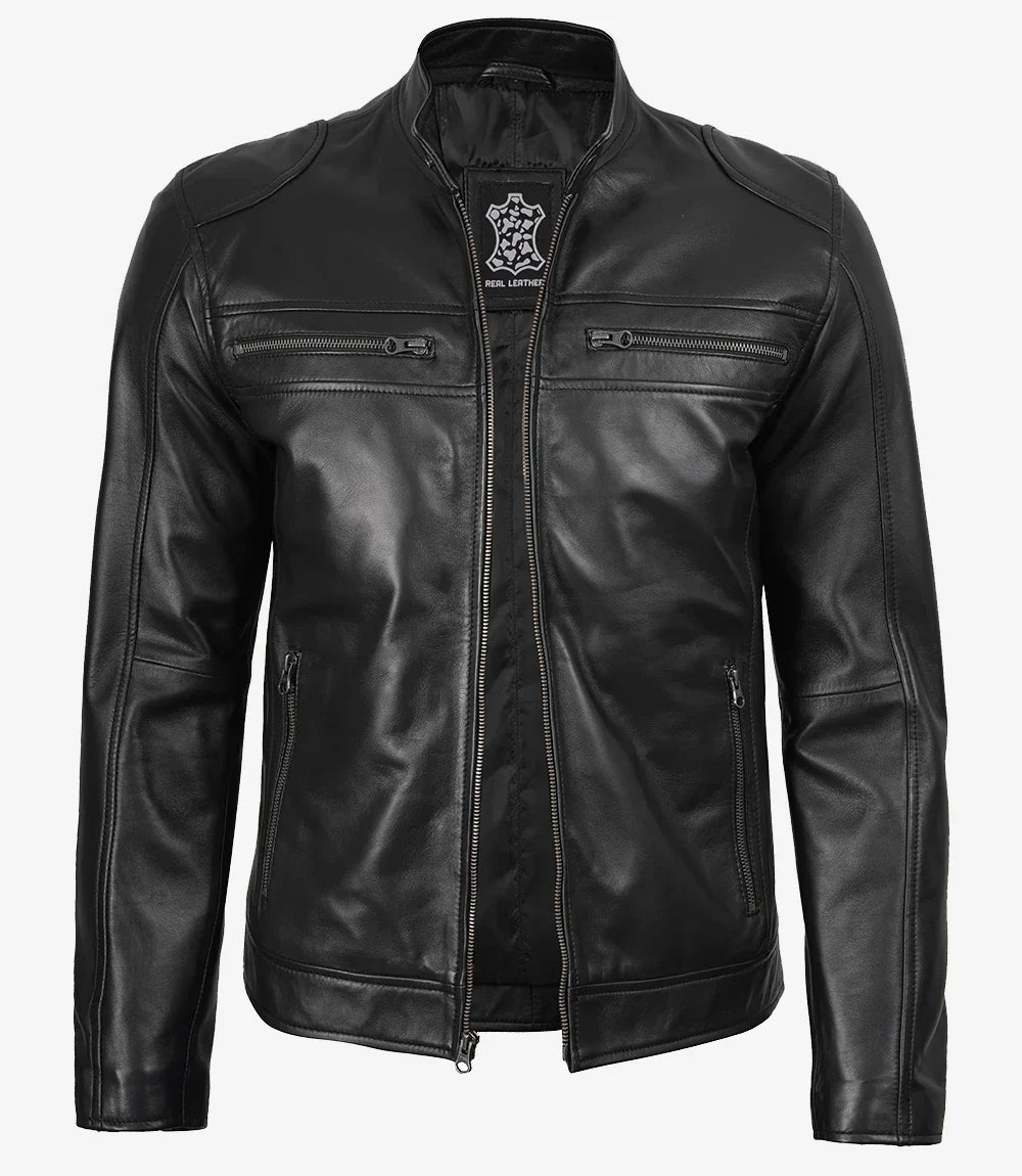 Mens Real Leather Black Biker Style Jacket