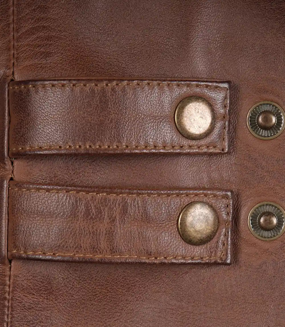 Mens Real Leather Cognac Biker Style Jacket With Dual Stripes