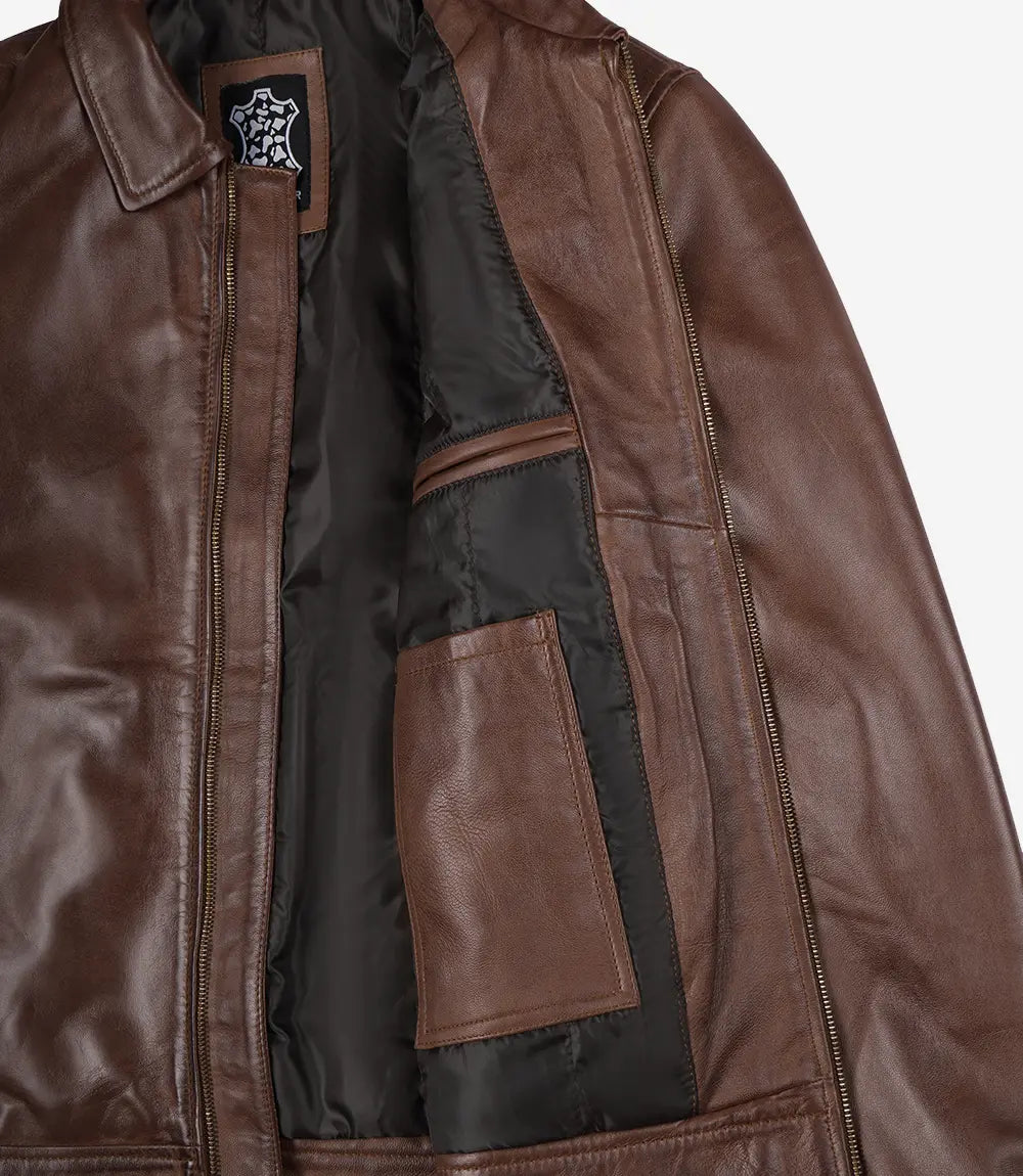 Mens Real Leather Cognac Biker Style Leather Jacket