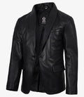 Men's Single Button Black Leather Blazer - Shawl Lapel