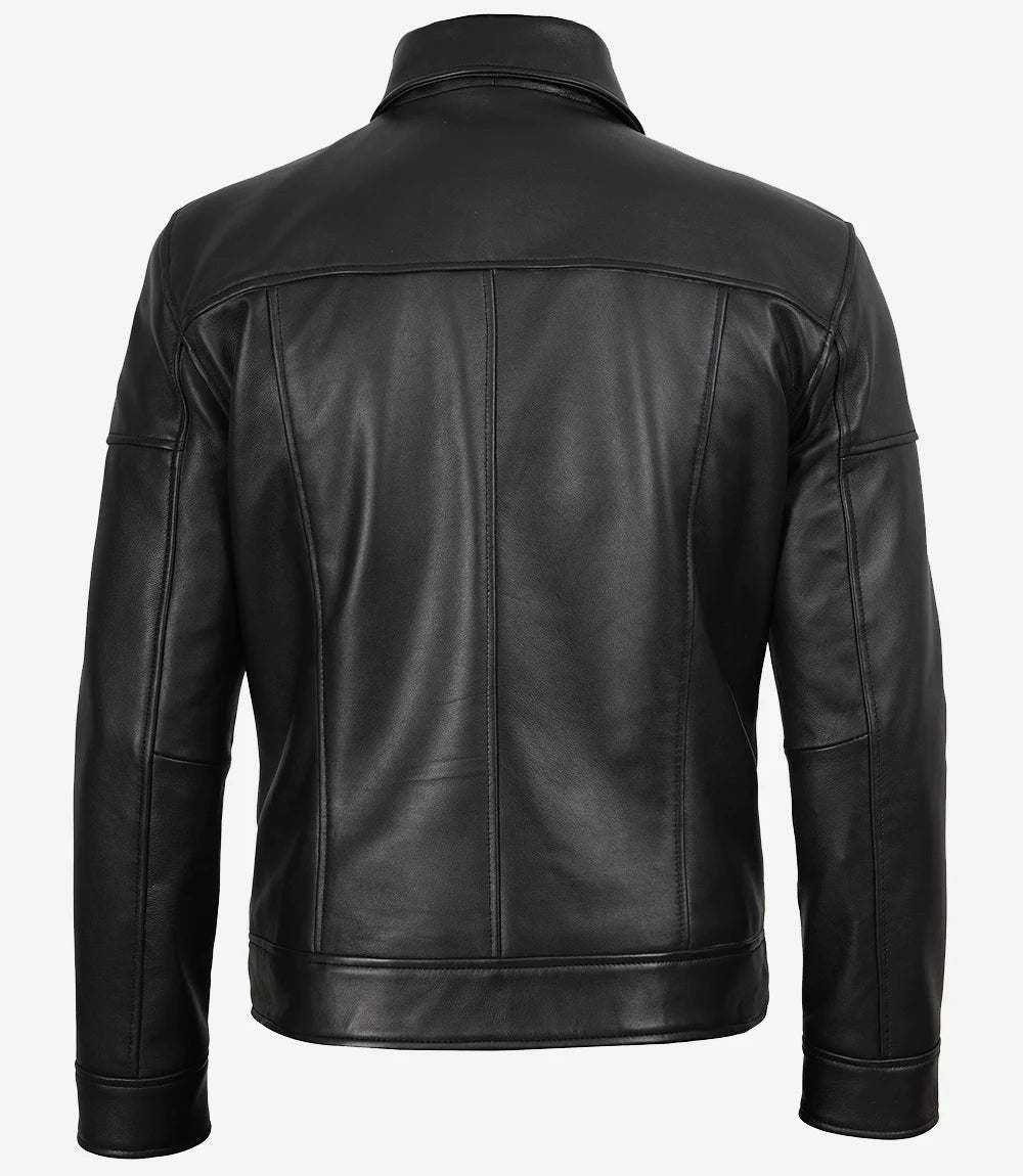 Men's Neville Black Lambskin Leather Harrington Jacket