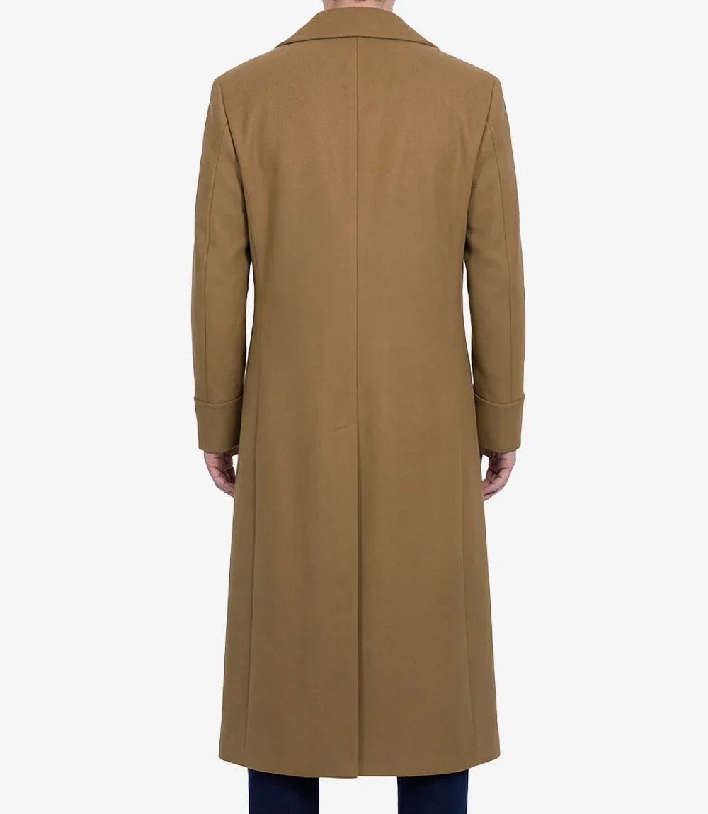 Aaron Mens Camel Brown Double Breasted Wool Coat