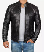 Men's Tall Biker Style Black Leather Jacket