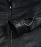 Michael Men's Black Cowhide Leather Jacket with Shirt Collar