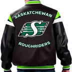 Saskatchewan Roughriders Black Leather Bomber Jacket