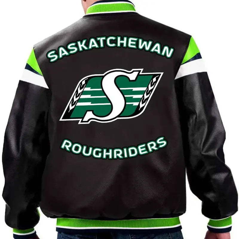 Saskatchewan Roughriders Black Leather Bomber Jacket