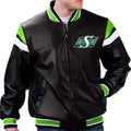 Saskatchewan Roughriders Black Leather Bomber Jacket