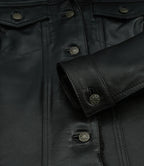 Women's Black Leather Trucker Jacket with Sherpa Lining