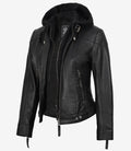 Tonja Womens Real Leather Black Jacket With Hood