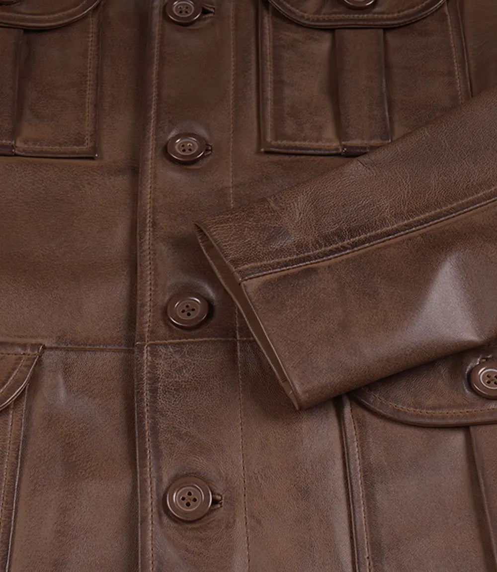 Men's Brown Cognac Wax Utility Leather Field Jacket