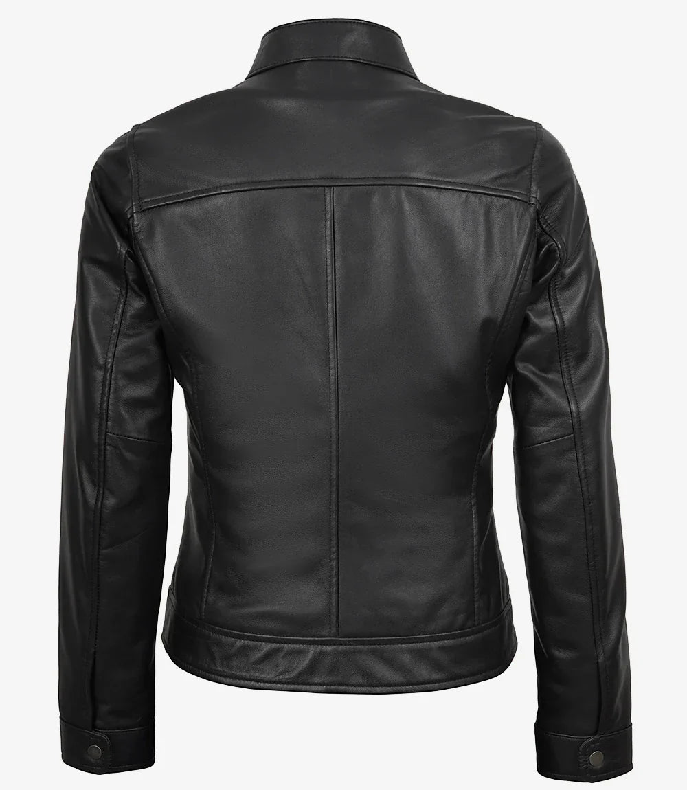 Womens Black Lambskin Biker Style Leather Jacket